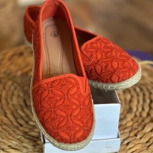 Vibrant Orange Embroidered Espadrilles